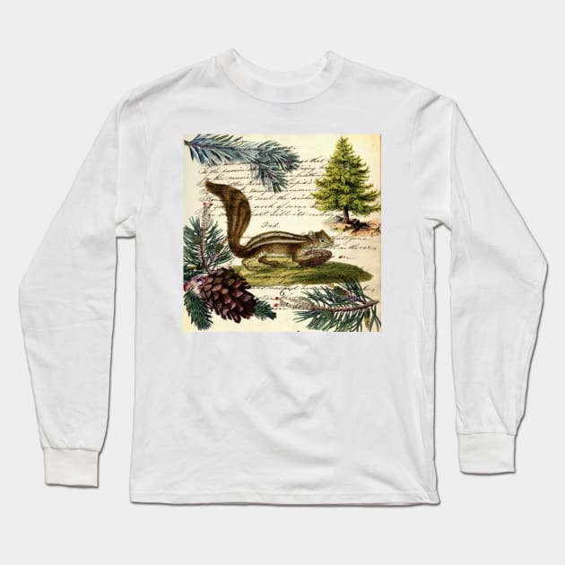 Cottagecore winter evergreen pine cone chipmunk nut house squirrel Long Sleeve T-Shirt by Tina